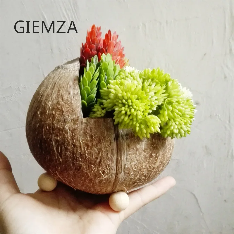 GIEMZA деревянная ваза Кокосовая оболочка для цветка натуральный ручное производство наружные садовые украшения для дома подвесной горшок