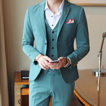

Black Beige Green Men Suits For Wedding 2019 Spring Slim Fit Men's Suits Formal Costume Homme Luxe Brand Dropshipping Q528