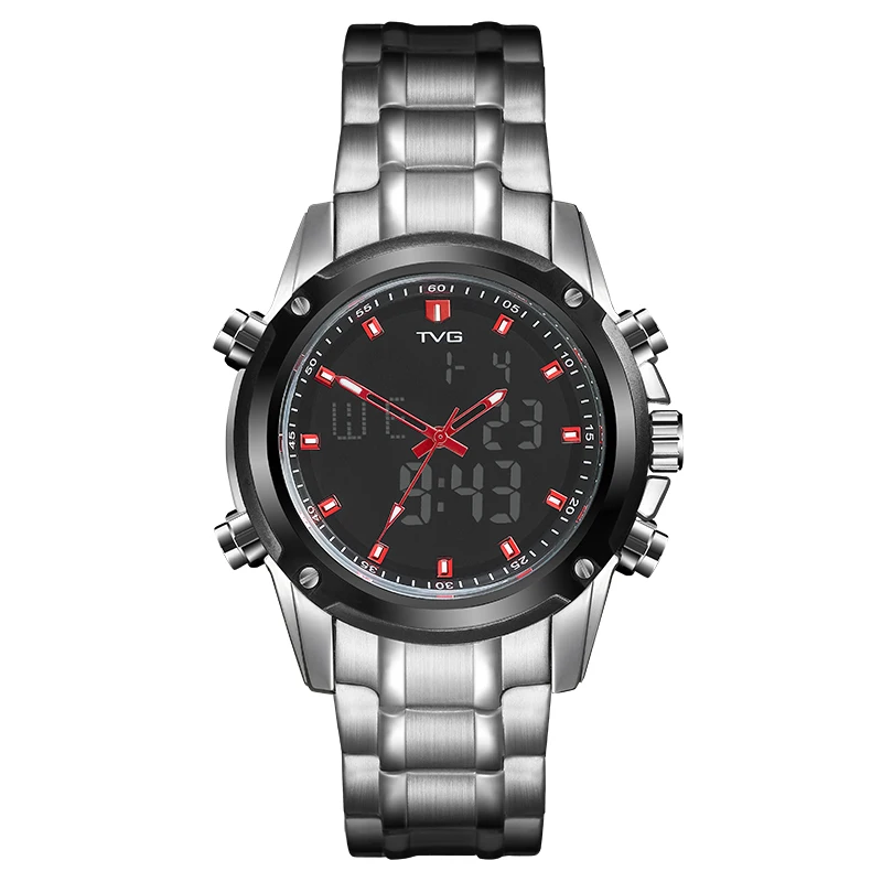  TVG Mens Watches Double display quartz movement Quartz Watch Men Sport Clock Digital LED Watch Mili