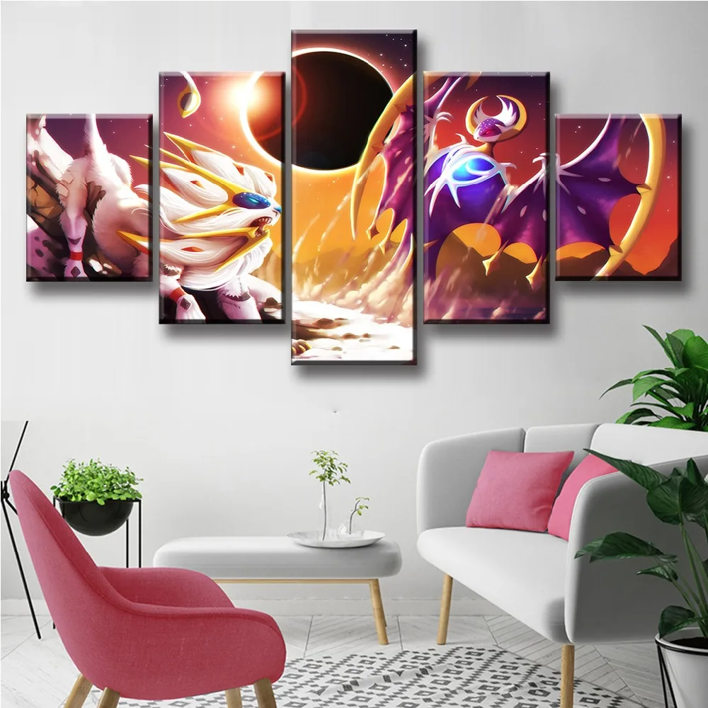

5 Piece Canvas Paintings Pocket Monster Pokemon Poster HD Cartoon Modern Decorative Pictures Game Poster Wall Art For Home Decor