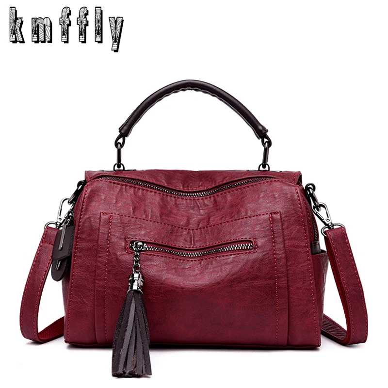 

Vintage Leather Ladies HandBags Women Messenger Bags TotesTassel Designer Crossbody Shoulder Bag Boston Hand Bags Sac a Main