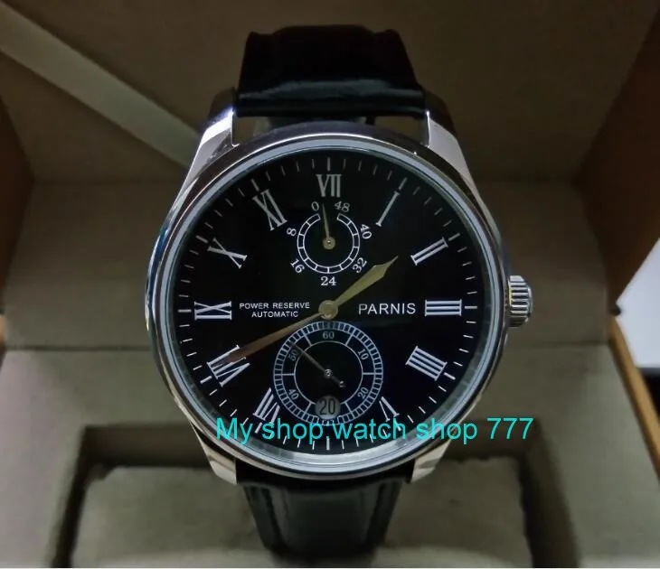 

PARNIS 43mm black dial Automatic Self-Wind movement power reserve men's watch Mechanical watches wholesale GL17