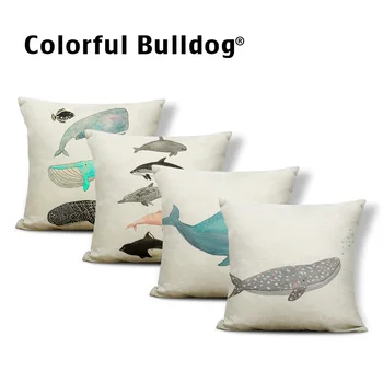 

Personalized Sea Animal Pillow Case Blue Black Whale Shark Bone Star Moon Decoration Pillow Farmhouse Sofa Cushion Cover 45*45