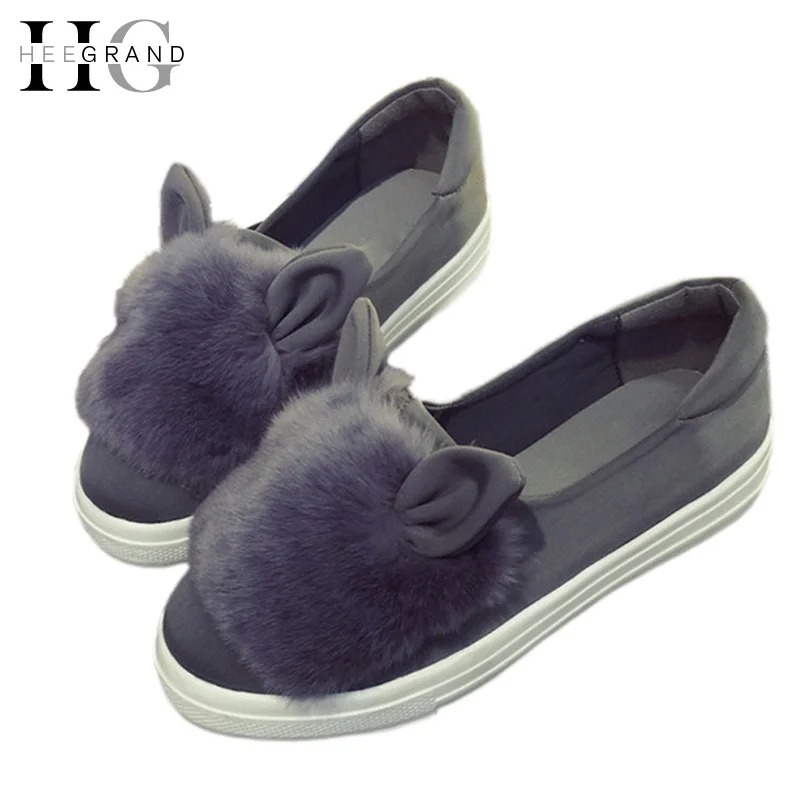 

HEE GRAND Shoes Women Ladies Slip On Loafers Female Artificial Rabbit Fur Flats Sapatos Femininos Zapatos Mujer XWD2514