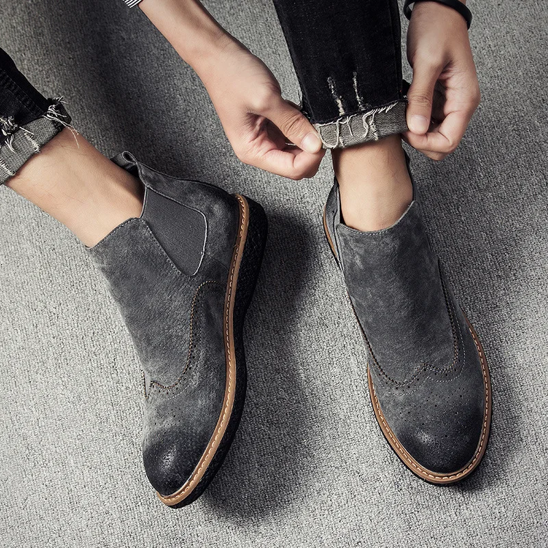 

Boot Men Suede Hombre Martin Boots flat Nubuck Leather Ankle Boots Vintage Sewing Thread Britain Botas ghn789
