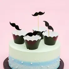 24 шт./лот черные усы борода бумажные обертки для кексов Топпер для детей украшение для вечеринки в день рождения Формы для кексов(12 обертывания+ 12 Топпер