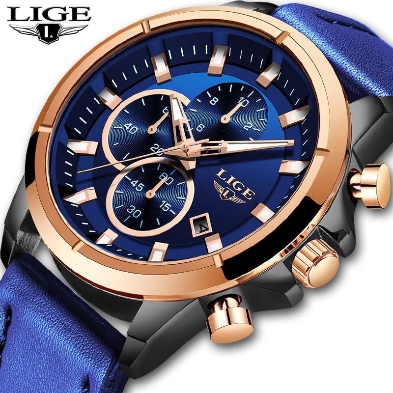 

2019New LIGE Top Brand Luxury Men Watches Sport Waterproof Quartz Watch Men Casual Leather Date Military Clock Relogio Masculino