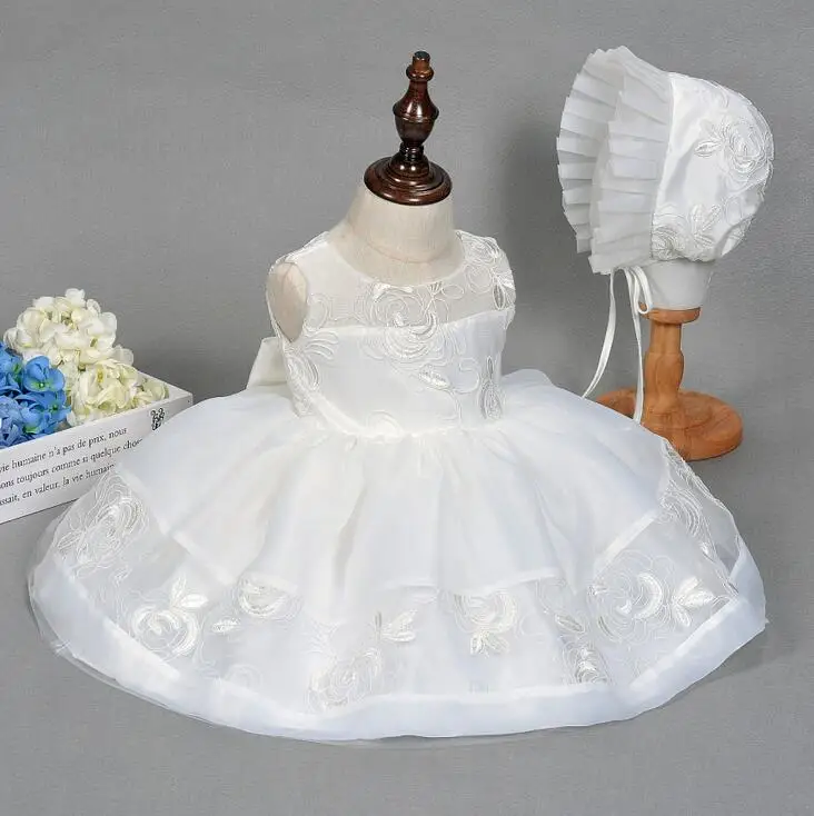 

Newborn Christening Gown Party Wedding Dress Elegant Baptism Birthday Christmas Dresses hat set Embroidery Beaded Ivory Frocks
