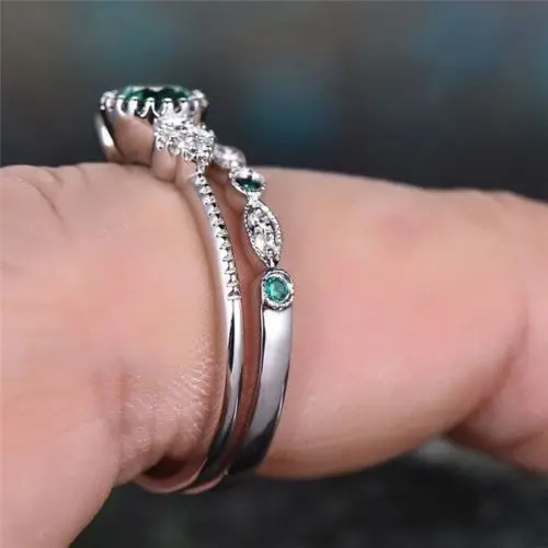 3 цвета стекируемые двойной кольца наборы для ухода за кожей для Для женщин 925 серебро круглый зеленый синий камень циркон Обручение женский камень кольцо