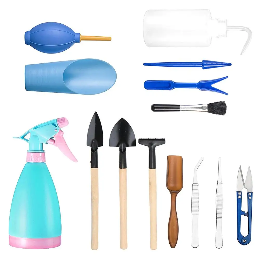 Многофункциональный набор ручных инструментов для садоводства, 14 шт., суккулентные растения, бутылки для орошения водой, миниатюрные садовые растения, лопаты для ковша