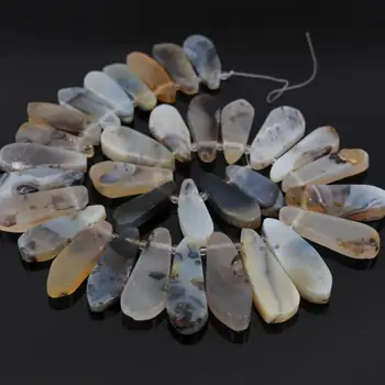 

15.5"/strand Natural Landscape Ag ate Top Drilled Trapezoid Slice Pendant Beads,Marine Gems Freeform Slab Graduated Bead Jewelry