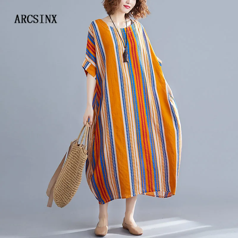 

ARCSINX Chic Striped Women's Dress Large Size 4XL 5XL 6XL 7XL Oversize Mori Girl Dresses For Women Summer Dresses And Sundresses
