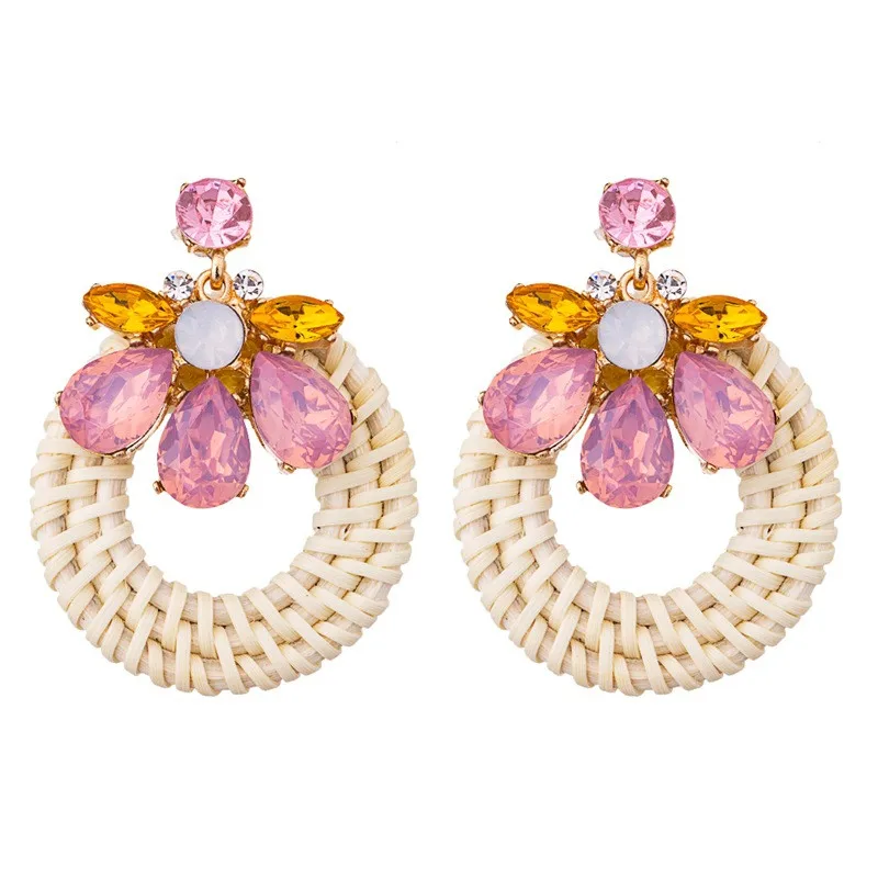 Handmade Fashion Rattan Wooden Earrings for Women Crystal Inlaid Earrings Birthday Gifts Wedding Party Decoration ETD22 (2)