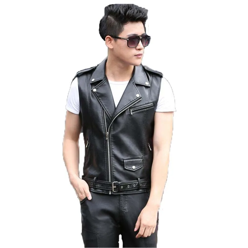 

Spring And Autumn Leather Jacket Men 2019 New Leather Vest Men Short Slim Motorcycle Leather Vestsmen Male Outerwear OAIRED