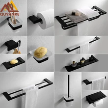 Matte Black Bathroom Accessories Promotion For Promotional Quyanre Matte Black Bathroom Hardware Set 304 Sus Stainless Steel Towel Shelf Bar Paper Holder Hook Accessories