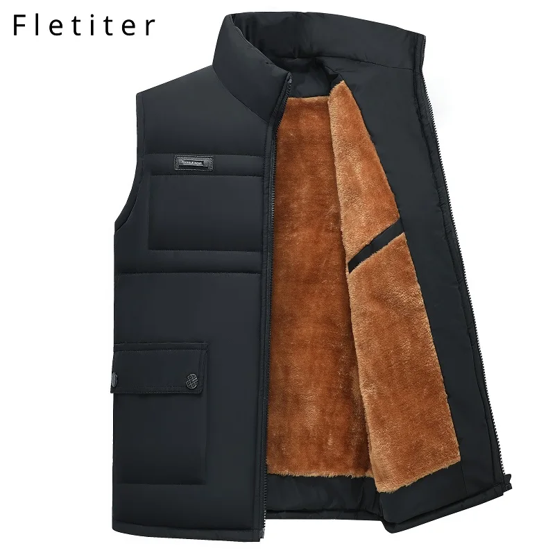 Günstig Fletiter Herren Unten Westen Winter Jacken Weste Männer Mode Ärmel Solide Zipper Mantel Mantel Warm halten Plus Größe 4xl