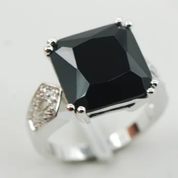 

Black Onyx White Crystal ZirconWomen 925 Sterling Silver Ring F922 Size 6 7 8 9 10