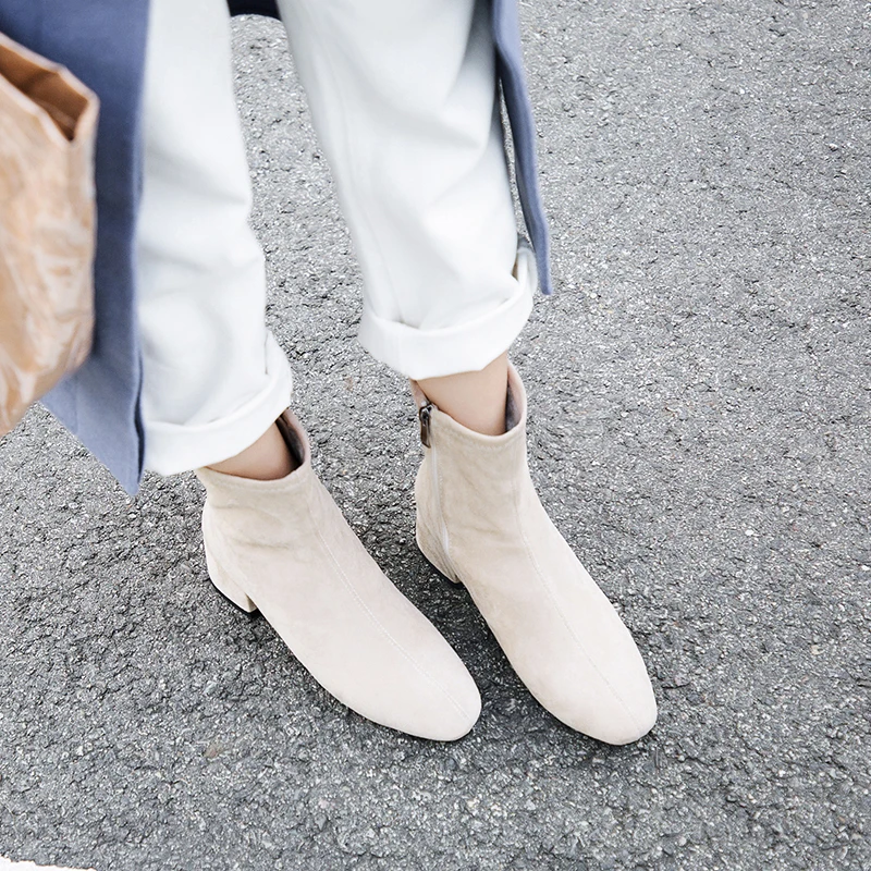 Новая женская обувь ботильоны на высоком каблуке без застежки зимние растягивающиеся сапоги-носки элегантная обувь на высоком квадратном каблуке Женская обувь, большие размеры 32-44