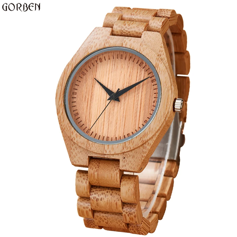 

2017 Gorben Luxury Brand New Wood Watch Men Analog Natural Bamboo Quartz Movement Male Wristwatches Gift Clock Relogio Masculino