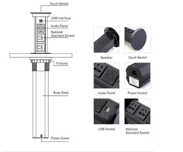 Pop Up Prisemotorisé Power Socket Built-in USB Téléphone Portable Chargeur