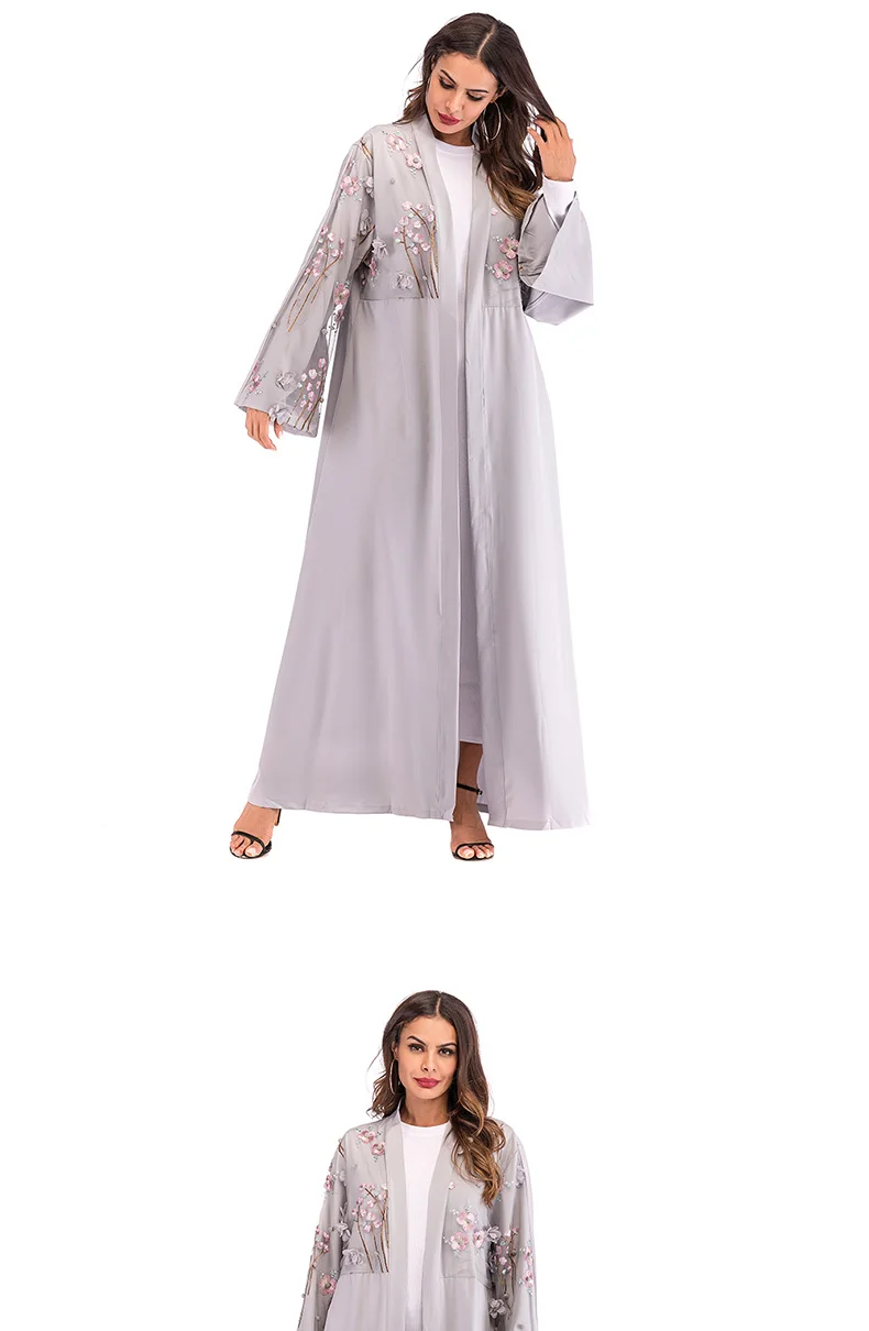 Абая Вышитые мусульманские для женщин Дубай Платье с принтом Длинное Макси открытой передней красивые Рамадан коктейльное ислам