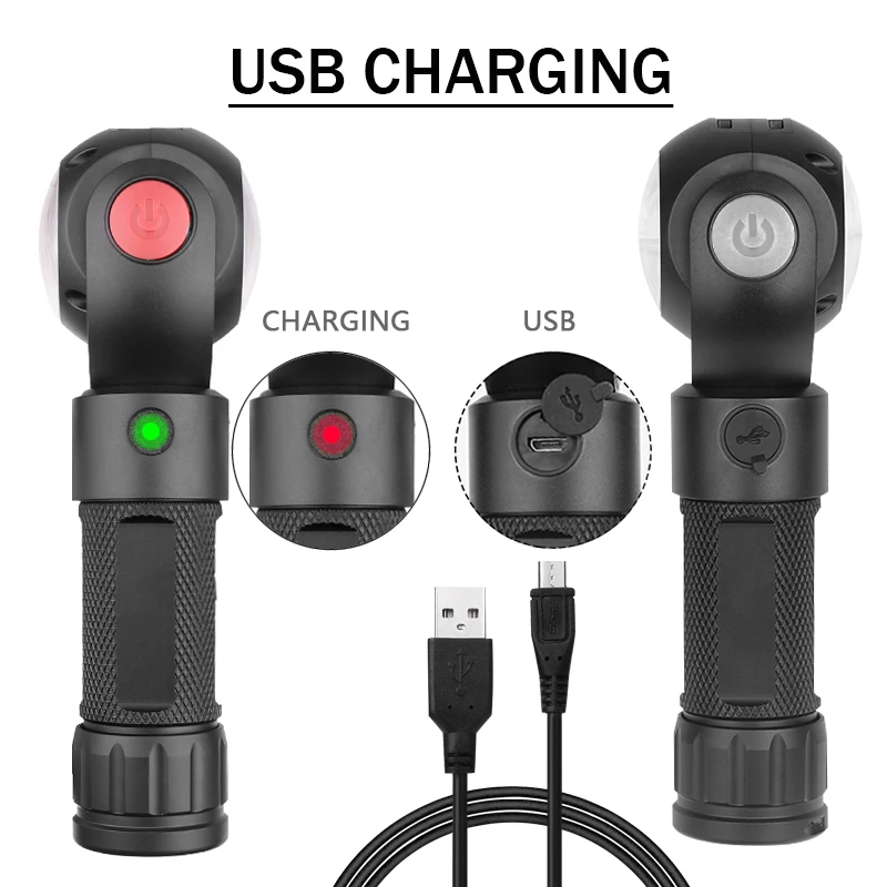 Рабочий фонарь с блоком светодиодов фонарик usb красный белый свет 26650 XML T6 вспышка