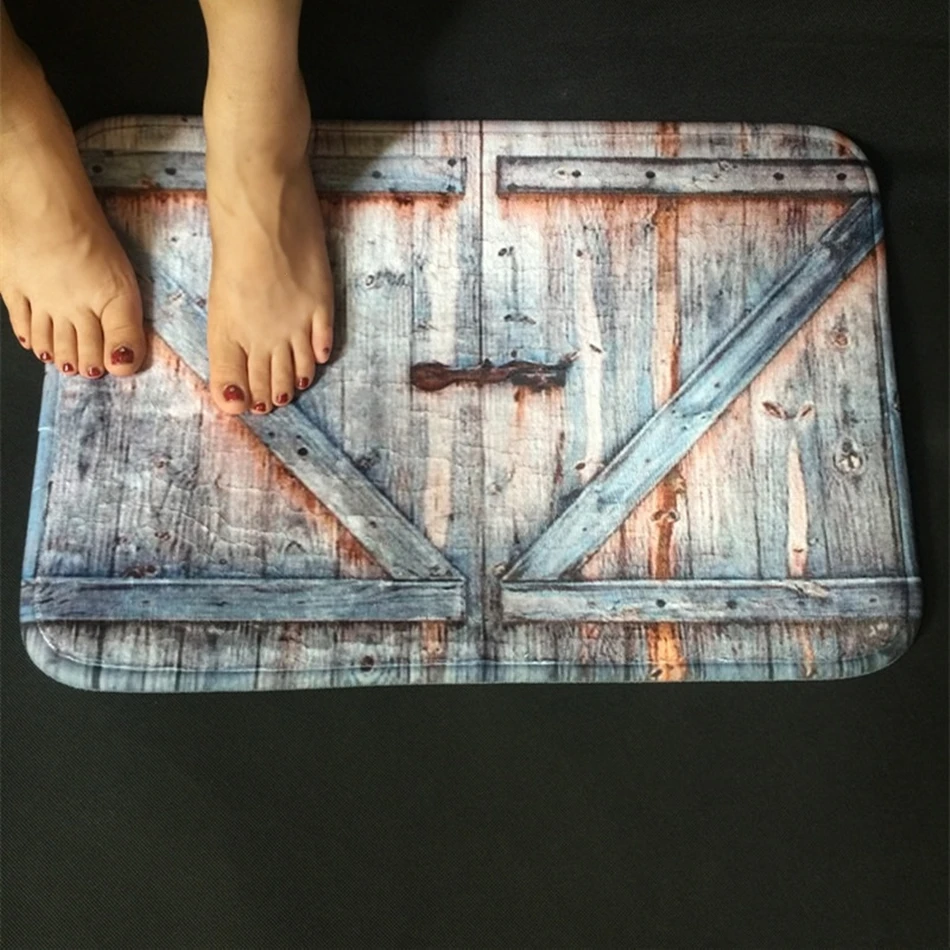 

Nice Curtains American Style Polyester Shower Curtain Carpet Bath Mat Old Bronze Wooden Garage Door Vintage Rustic Bathroom Deco