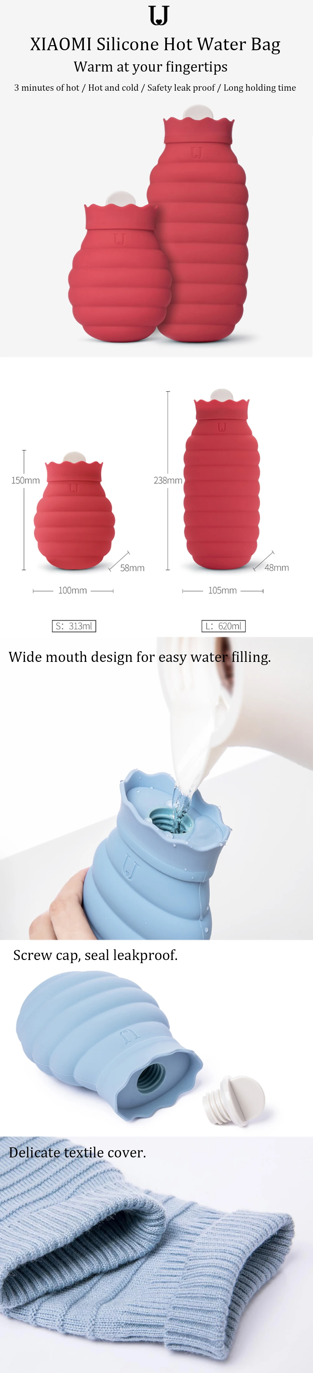 Xiaomi 313620ml Hot Water Bag-s Microwave Heating Silicone Bottle Winter Heater With Knitted Cover Bag-s Gift for Girl Women (1)