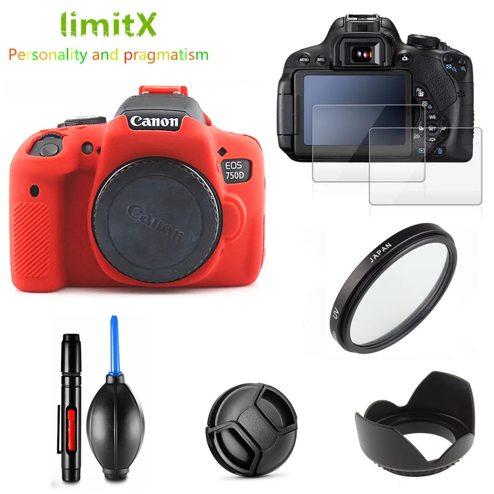 Full Protect Kit Screen Protector Camera case bag UV Filter Lens hood Cap pen Blower for Canon EOS 750D T6i with 18-55mm lens |