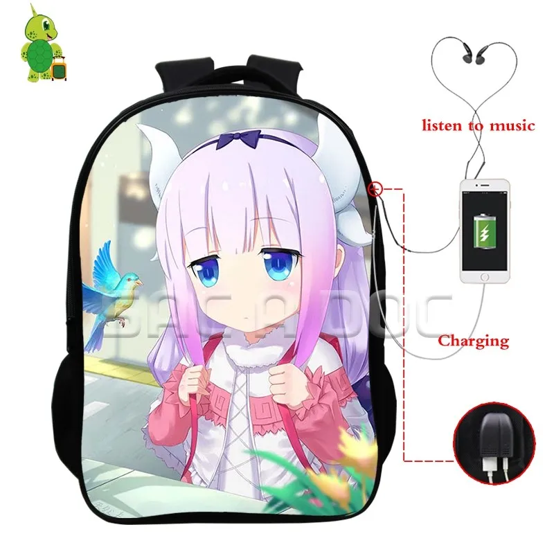 Аниме Kobayashi San Chi без горничной ранцы с драконами многофункциональные USB зарядка школьные сумки для подростков повседневный рюкзак для ноутбука
