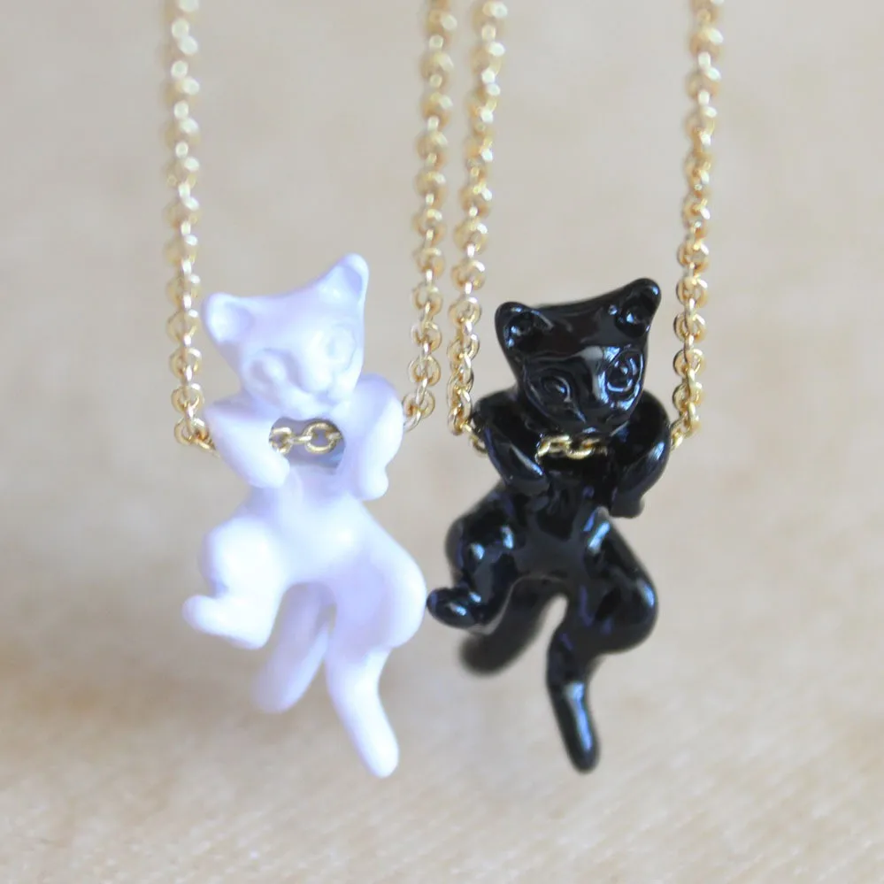 Gold Color Chain Hanging Kitten Cat Choker Necklace Little Cute Black