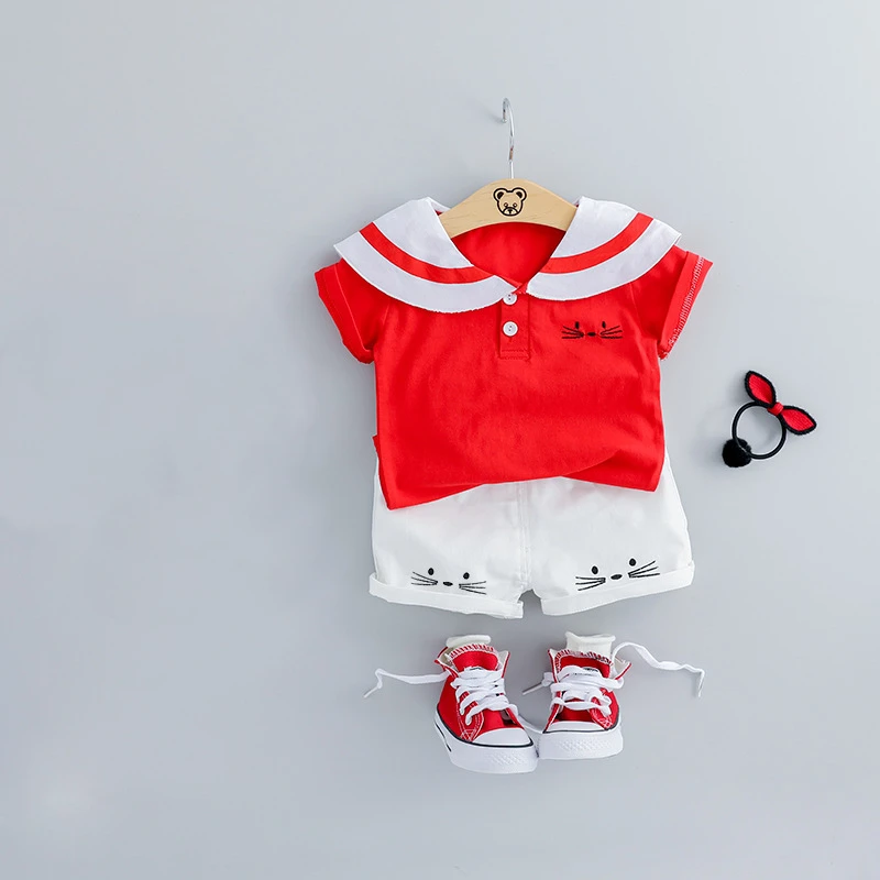 

Toddler Student Baby Girl Clothes Set Cartoon T-shirt&Shorts 2pcs Cotton Newborn Outfit Summer Infant Short Sleeve Baby Boy Suit