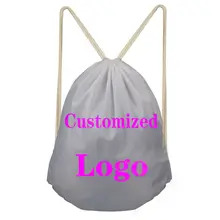 ELVISWORDS Customized Logo Design Brand Drawstring Bag for Men Women Backpack Boys Daypack Kids Travel Satchel Softback Custom