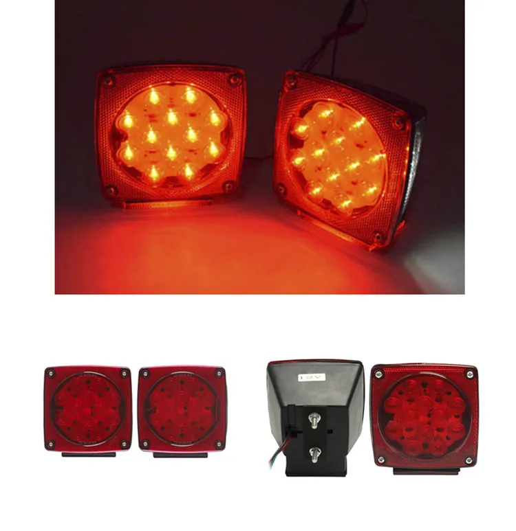 12V Car 12LED Tail Brake Fog Light Red Square Trailer Taillight Truck