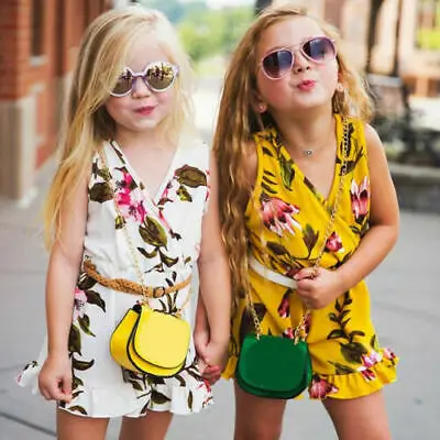 Летняя мода, крутой Модный стильный Детский комбинезон для девочек-близнецов, с поясом, без рукавов, с v-образным вырезом, с цветочным рисунком, одежда для детей возрастом от 1 года до 6 лет