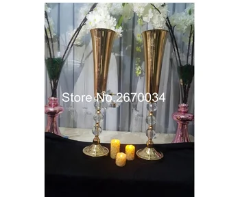 

hot sell New sliver/gold Trumpet Vase For Wedding Centerpiece, sliver flower stand Vase, wedding flower stand table decor sun106