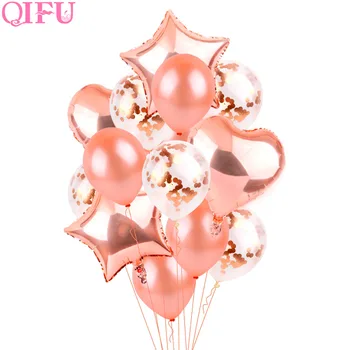 QIFU Rose Gold Foil Balloons Air Wedding Ballon Helium Balloon Happy Birthday Party Decoration Kids Baloon