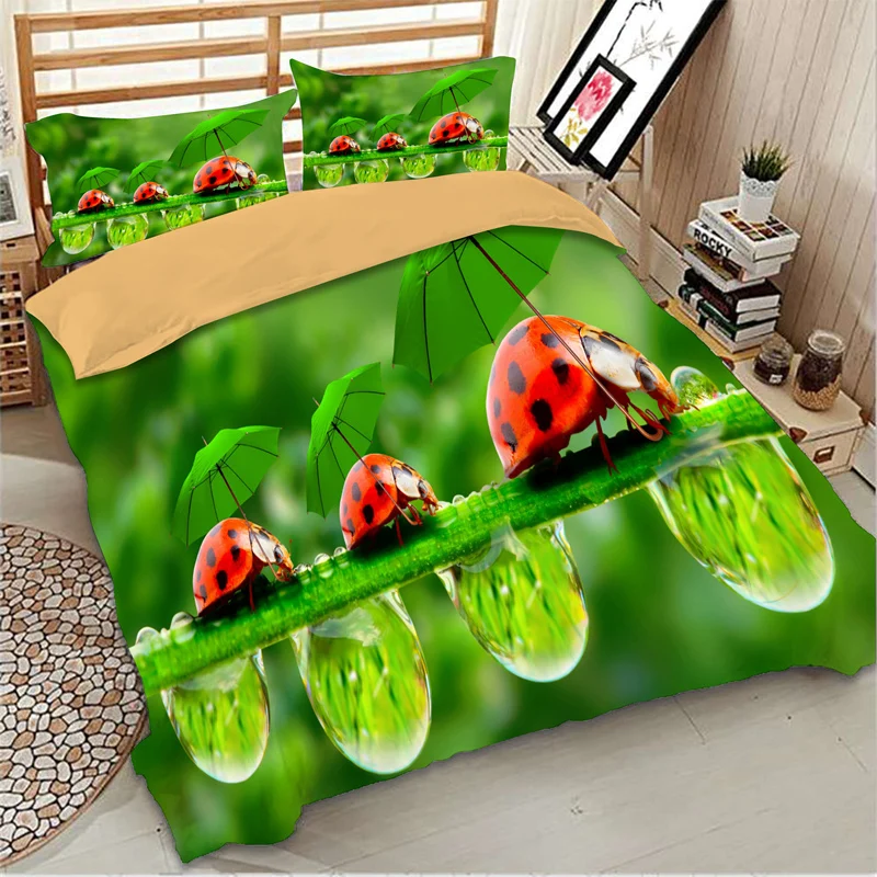 Green Ladybug Printed Bedding Set Twin 