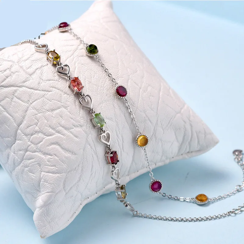 

Original Tourmaline Sterling Silver Bracelet Female Rainbow Candy Tourmaline Korean Version of the Simple Personality Girlfriend