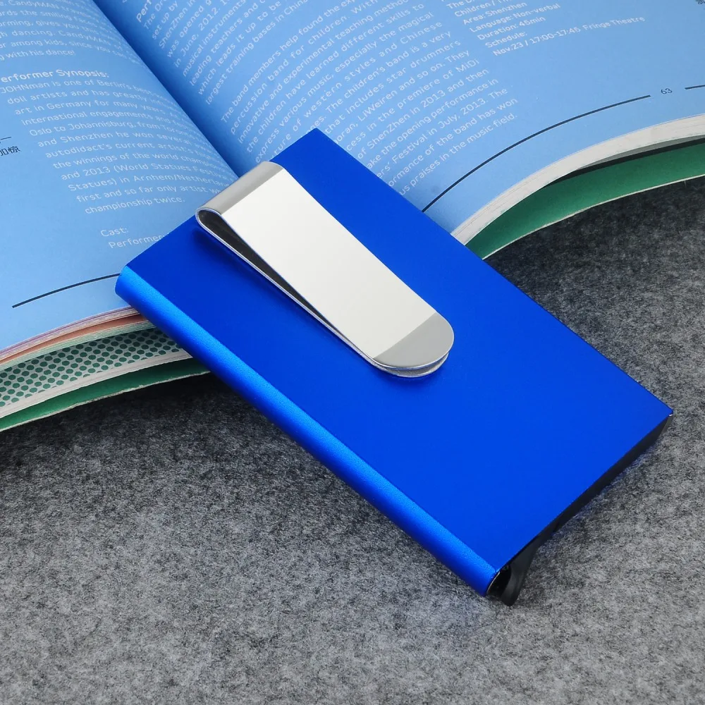 Металлический бизнес-кошелек для ID, путешествий, карт, автоматический всплывающий ID кредитный держатель для карт, Мужской Женский чехол для визиток, зажим из нержавеющей стали# E - Цвет: Blue With Clip