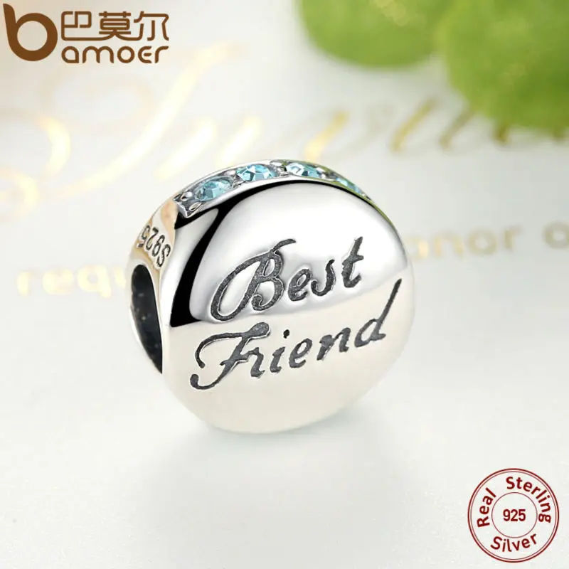 BAMOER New Fashion 925 Sterling Silver BEST FRIEND Beads Charms fit Brand Bracelets Necklace Friendship Gift SCC022