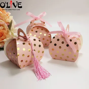 

50 Pcs Polka Dot Gift Box Small Bag Cookie Candy Packaging Wedding Party Favors Paper Boxes Cardboard Bonbonniere Goodie Bags