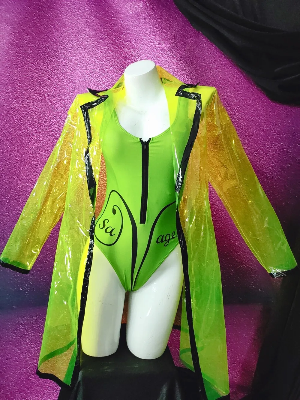 

Sexy Neon Green See Through Coat Female Singer Dance Perspective Costume Outfit Stage Performance Performance Dance Clothing