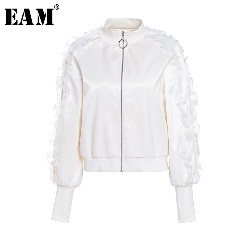 De Fendue Montant eam Printemps Mode Longues Ruches Commune Roses Col Gaze Femmes Veste Je985 Marée Manches Lâche 2019 Manteau Nouveau white ZvqIv