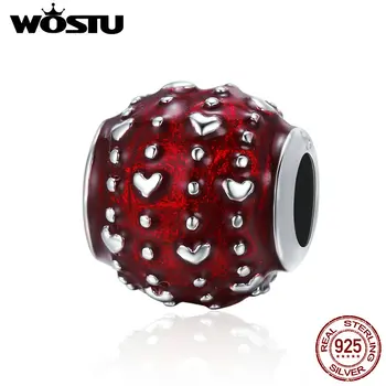 

WOSTU 925 Sterling Silver Passionate Love Red Droplets Heart-Shaped Beads fit original WOST Bracelet Jewelry Gift BKC343