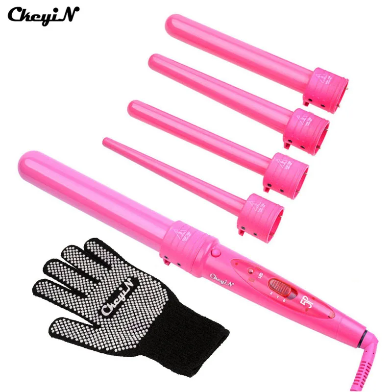 

5 in 1 Hair Curler Styling Tools Set 9-32MM Professional Ceramic Hair Curling Iron Machine 5 Sizes Wand Rollers + Glove 30