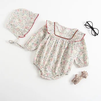 

Fall Toddler Infant Kids Baby Girls Clothes Spring Long Sleeve Floral Cotton Ruffle Baby Romper Jumpsuit with Hat Clothes Outfit