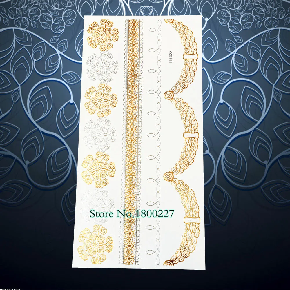 

1PC Flash Gold Metallic Tattoo Lace Flower Bracelet Design Temporary Tattoo Sticker Waterproof Henna Fake Tatoo Body Art PLH-022