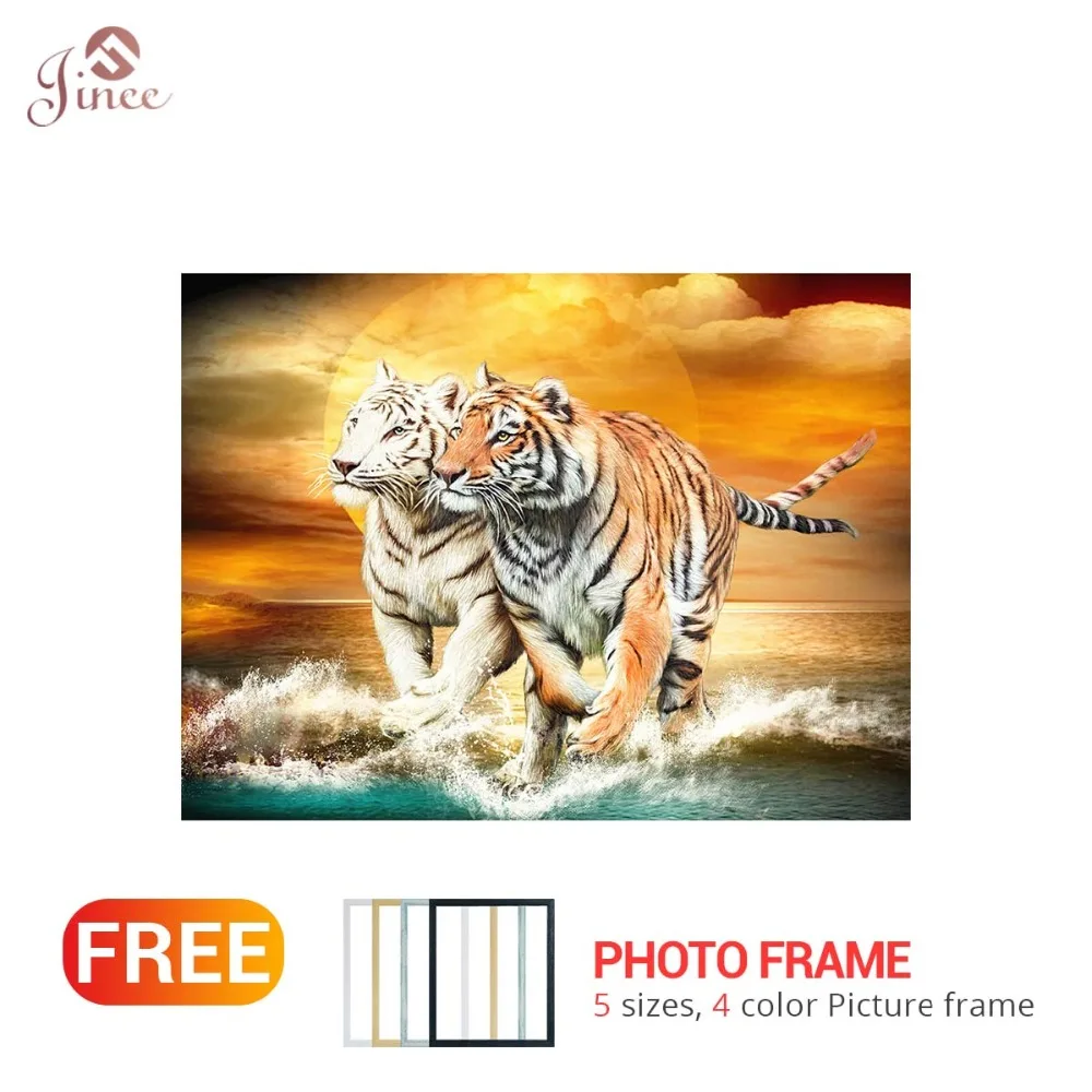 

5D DIY Diamond Painting Two Tigers Lake Embroidery Patterns Cross Stitch 2019 Needlework diamond Rhinestone Home decor Gift