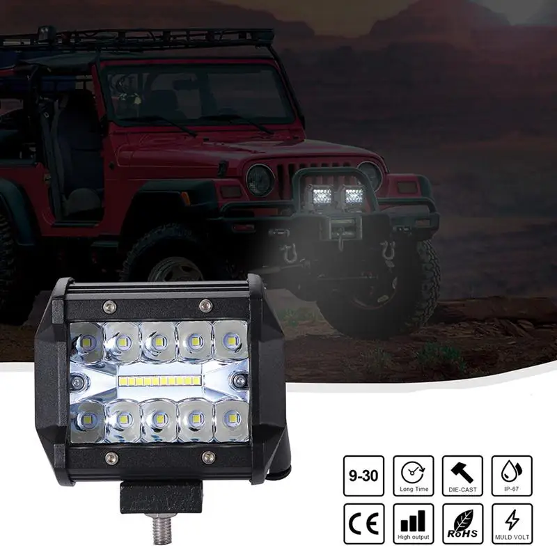 200W 4inch Car LED Work Light Bar Driving Lamp for Offroad Boat Tractor Truck 4x4 SUV ATV Fog Light 12V 24V Headlight Led Bar